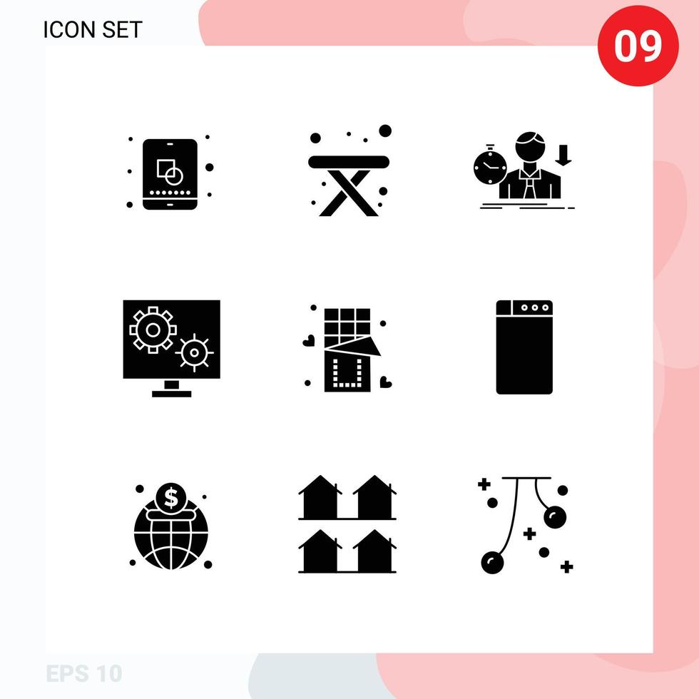 9 Thematic Vector Solid Glyphs and Editable Symbols of chocolate screen fail preference configure Editable Vector Design Elements