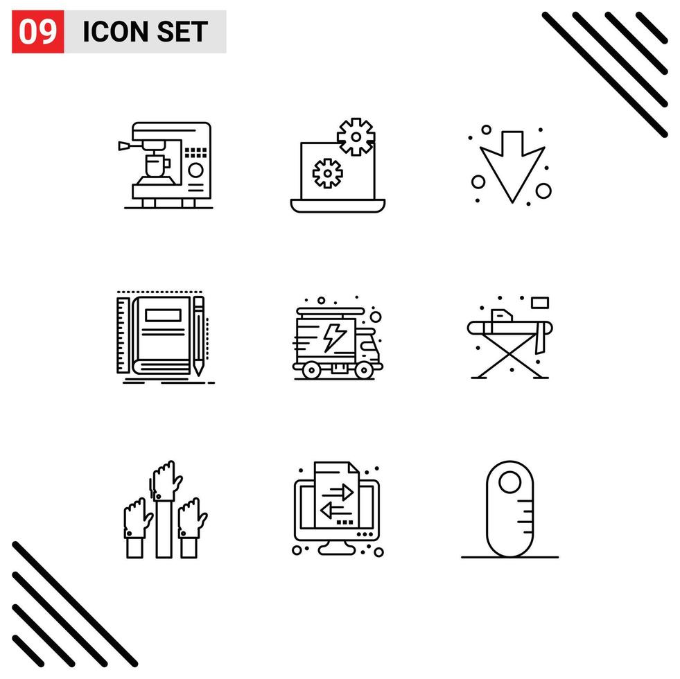 User Interface Pack of 9 Basic Outlines of truck energy down sketching notepad Editable Vector Design Elements