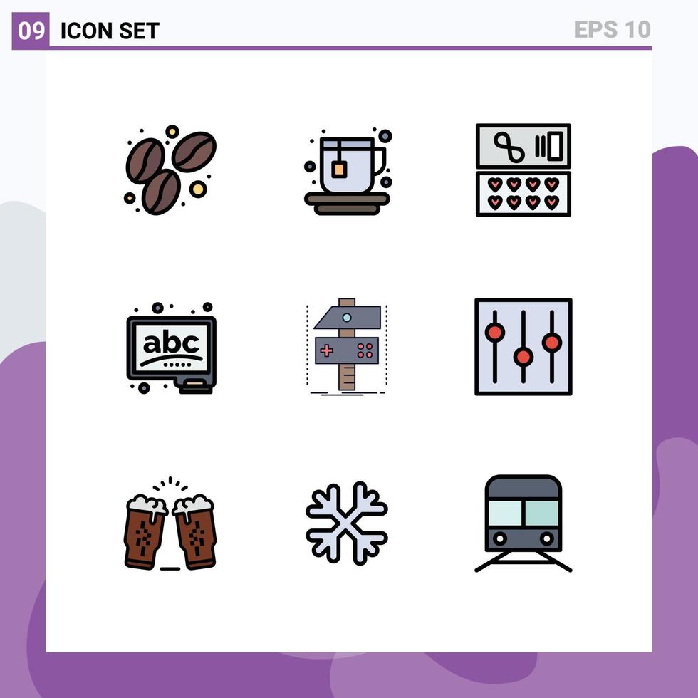 conjunto de 9 colores planos de línea de llenado vectorial en la cuadrícula para el desarrollo del juego love craft aprender elementos de diseño vectorial editables vector