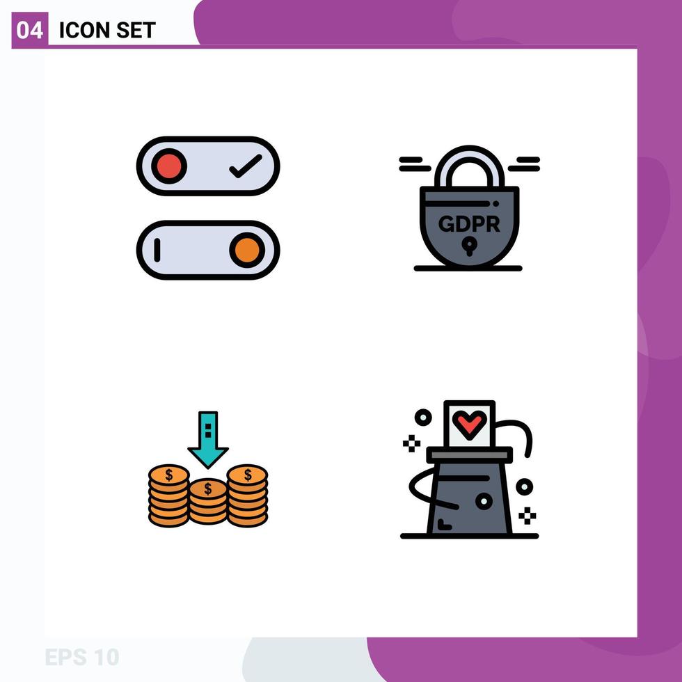 Pictogram Set of 4 Simple Filledline Flat Colors of control money data secure arrow Editable Vector Design Elements