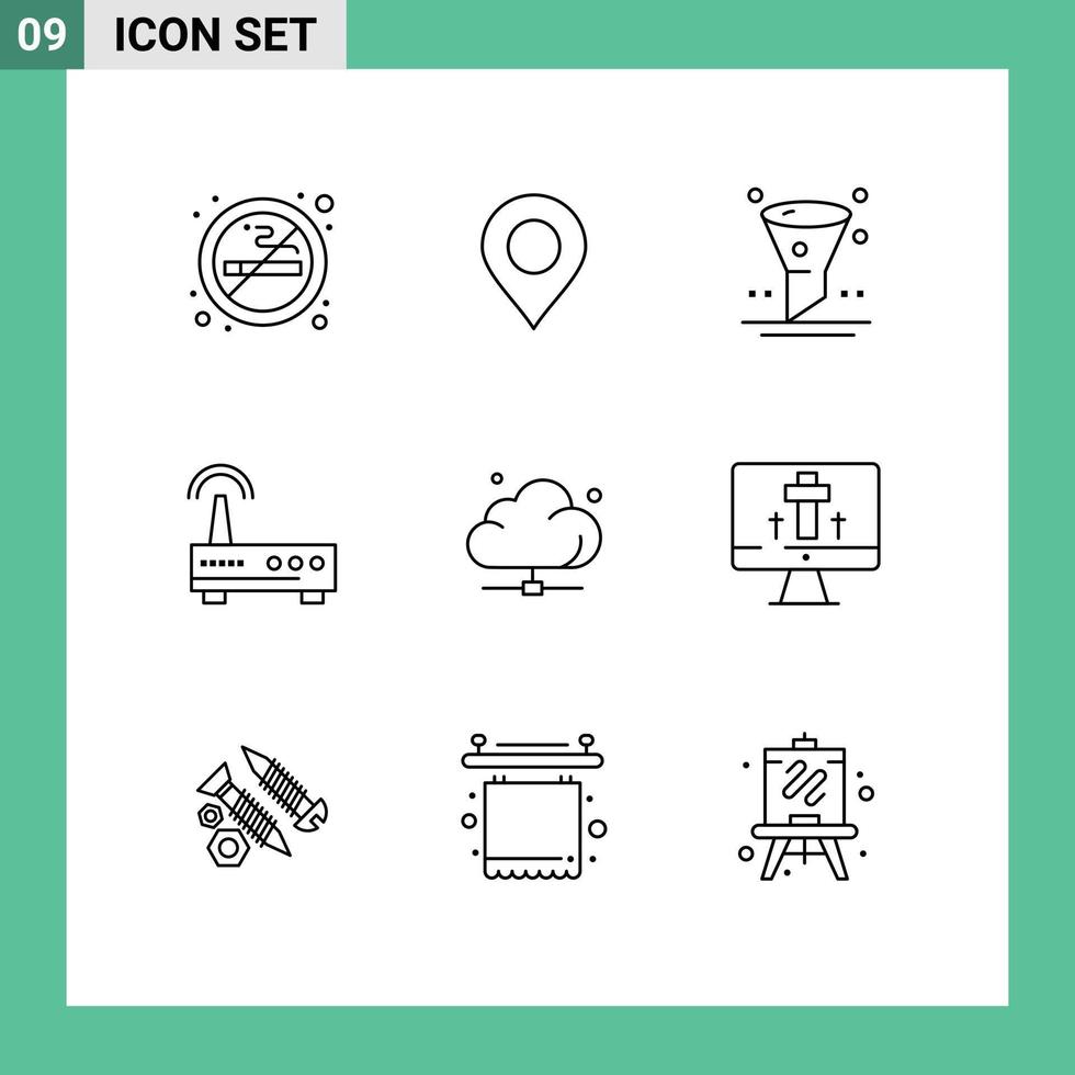 Modern Set of 9 Outlines Pictograph of data education browser signal device Editable Vector Design Elements