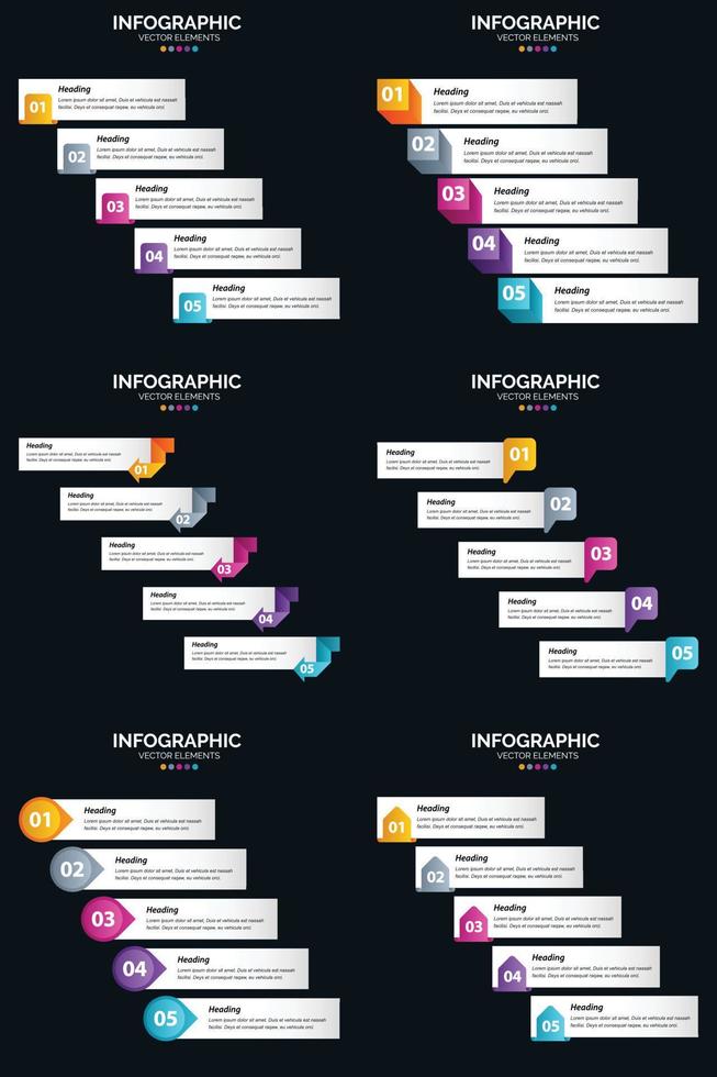 nuestro paquete de infografías vectoriales 6 ofrece una variedad de diagramas y líneas de tiempo para su presentación comercial. vector