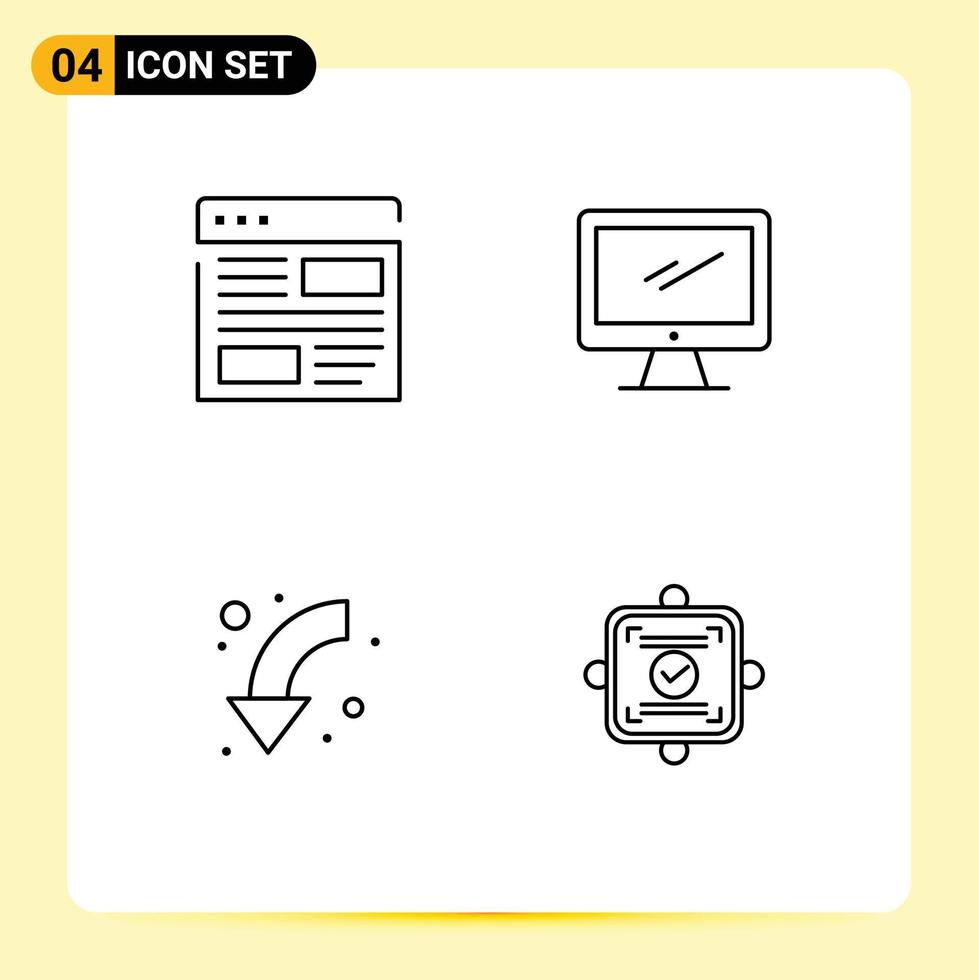 4 Universal Line Signs Symbols of application pc layout monitor arrows Editable Vector Design Elements