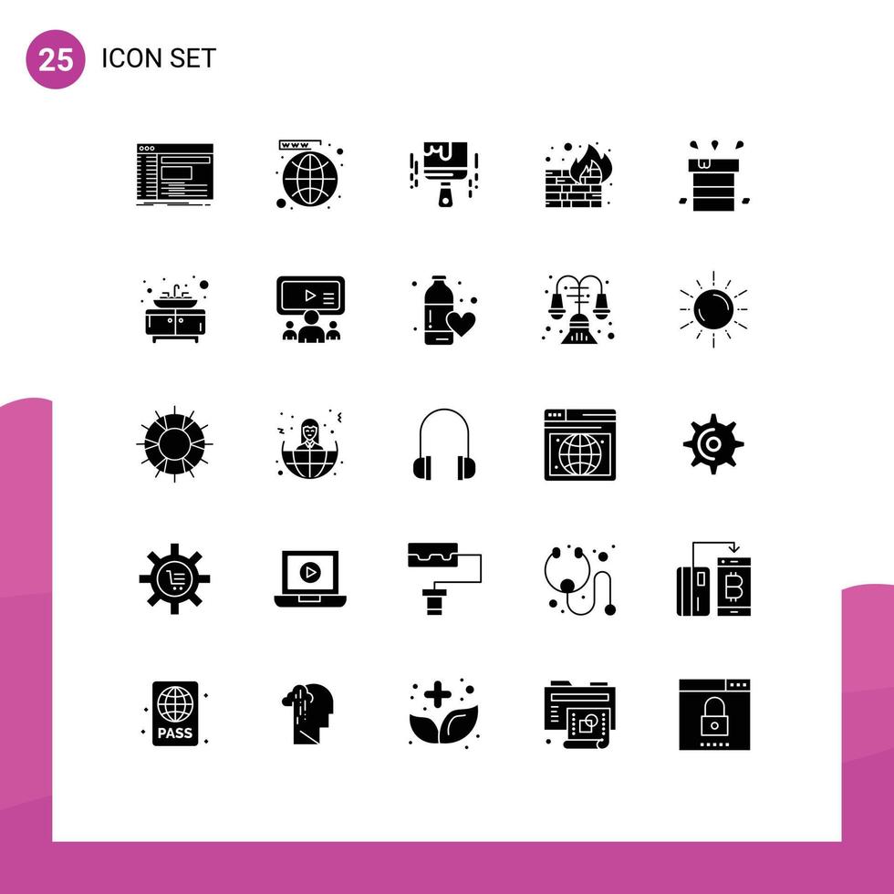 Stock Vector Icon Pack of 25 Line Signs and Symbols for wall firewall website fire color Editable Vector Design Elements