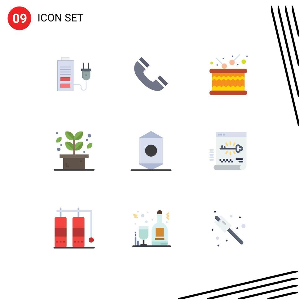 Mobile Interface Flat Color Set of 9 Pictograms of food spa drum plant herb Editable Vector Design Elements