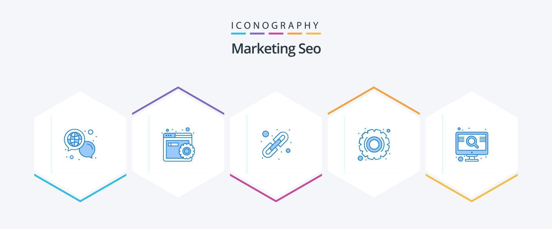 Marketing Seo 25 Blue icon pack including optimization. gear. link. settings. optimization vector