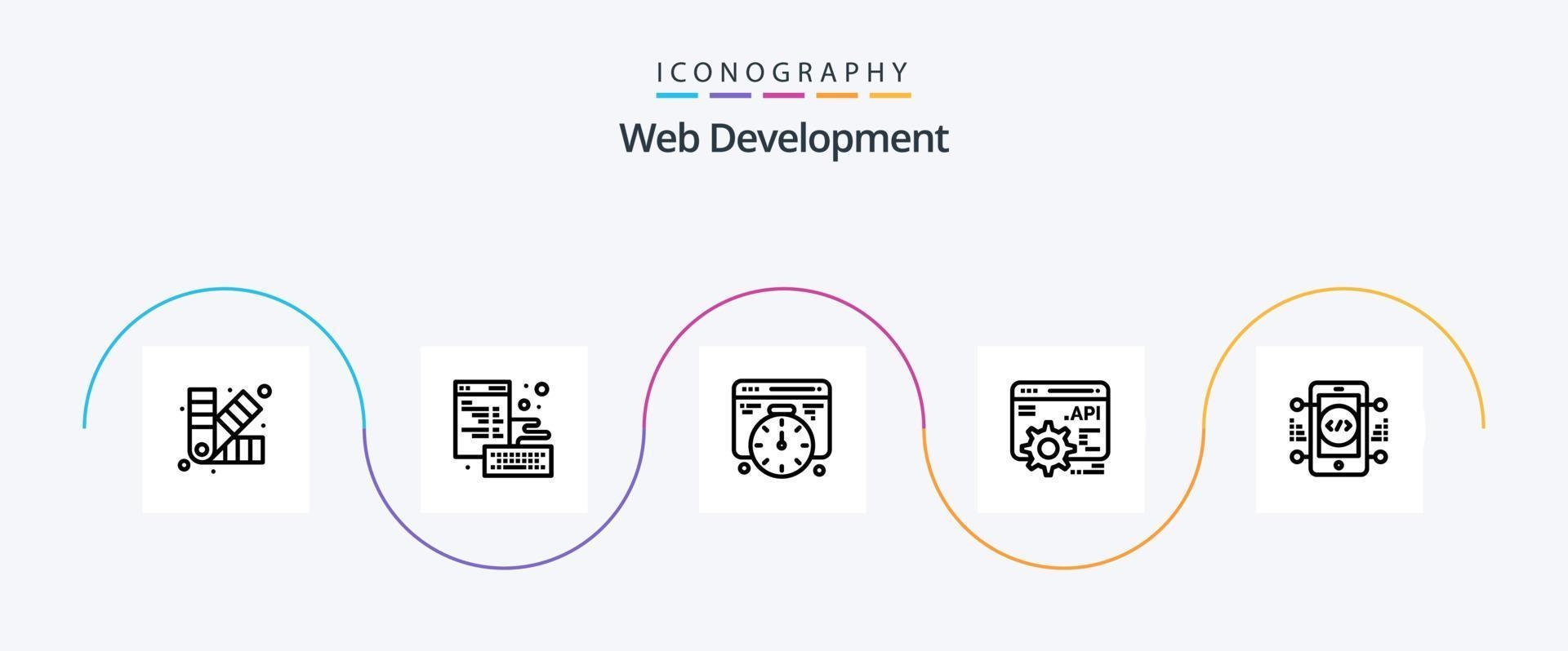 Web Development Line 5 Icon Pack Including web. development. development. coding. api concept vector