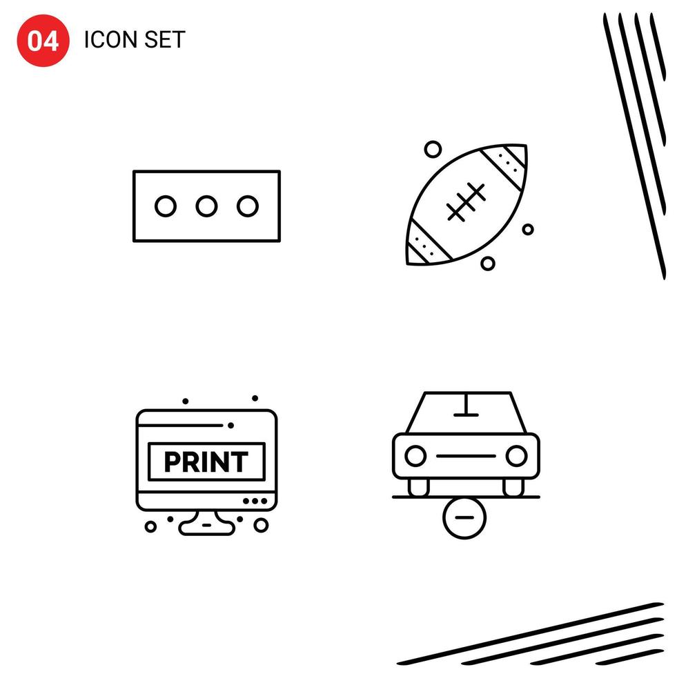 Mobile Interface Line Set of 4 Pictograms of password print rugby computer sheet car Editable Vector Design Elements