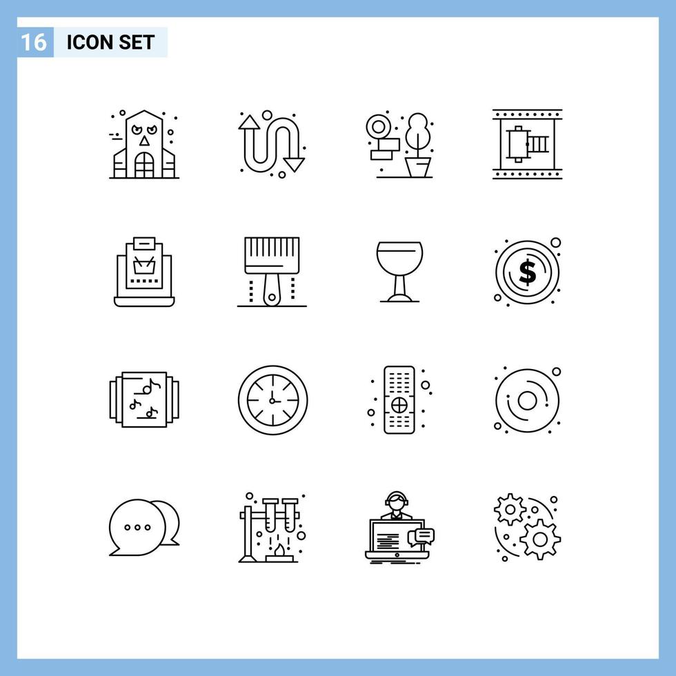 Set of 16 Modern UI Icons Symbols Signs for shop internet plant buy movie reel Editable Vector Design Elements
