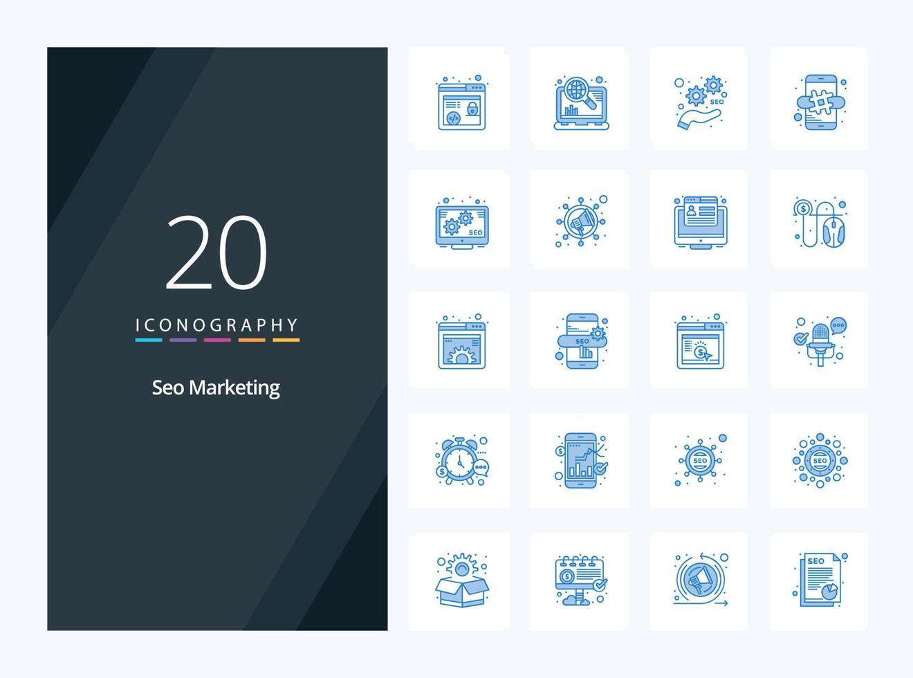 20 Seo Marketing Blue Color icon for presentation vector