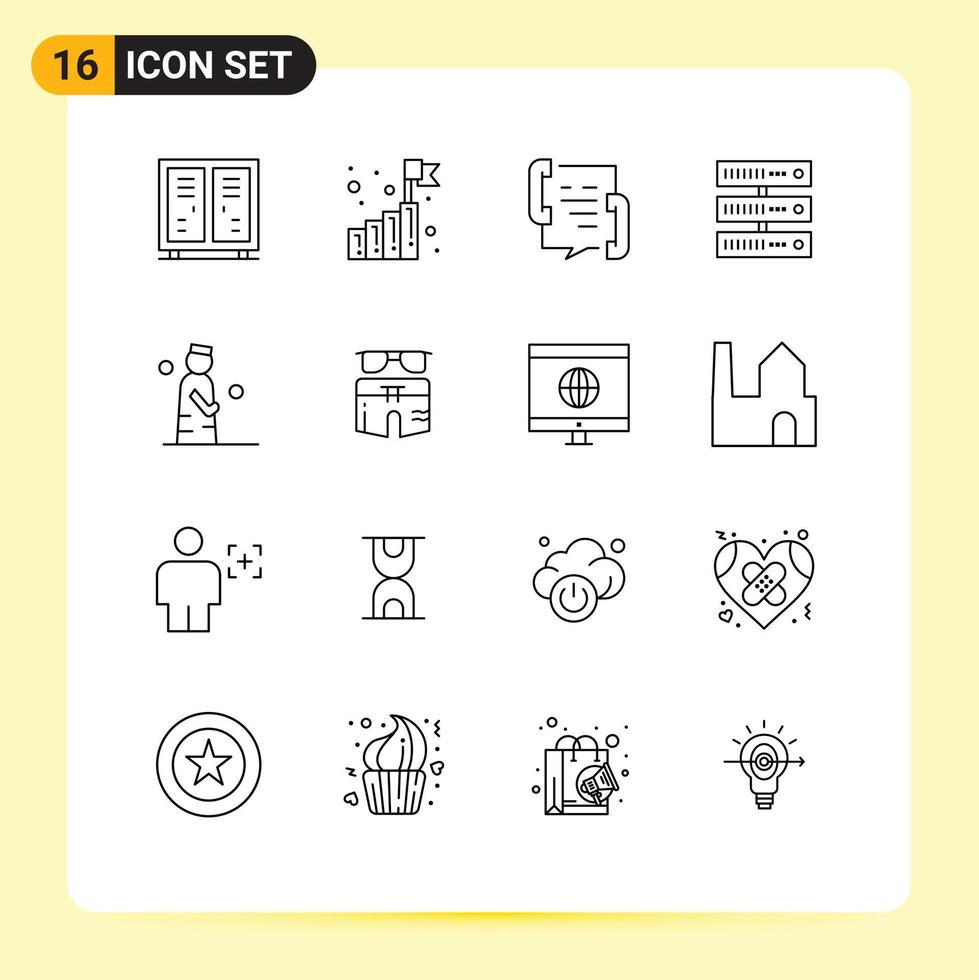 Group of 16 Outlines Signs and Symbols for network data success goal computing help Editable Vector Design Elements