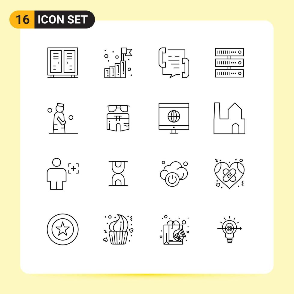grupo de 16 esboza signos y símbolos para el éxito de los datos de red ayuda informática elementos de diseño de vectores editables