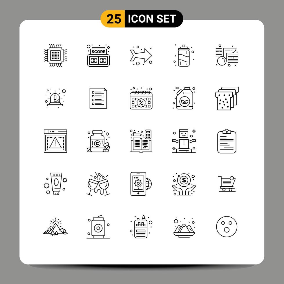 25 Universal Lines Set for Web and Mobile Applications school note arrow music water Editable Vector Design Elements