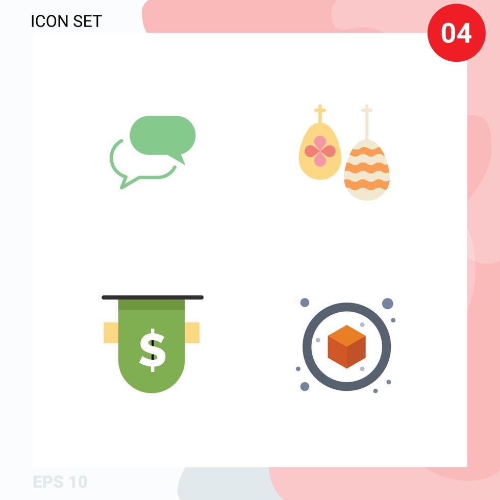 Set of 4 Vector Flat Icons on Grid for chating bank mail egg dollar Editable Vector Design Elements