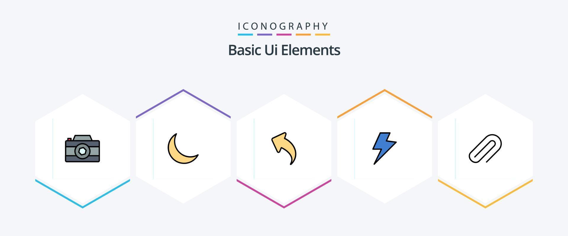 Basic Ui Elements 25 FilledLine icon pack including paper. clip. arrow. electric. power vector