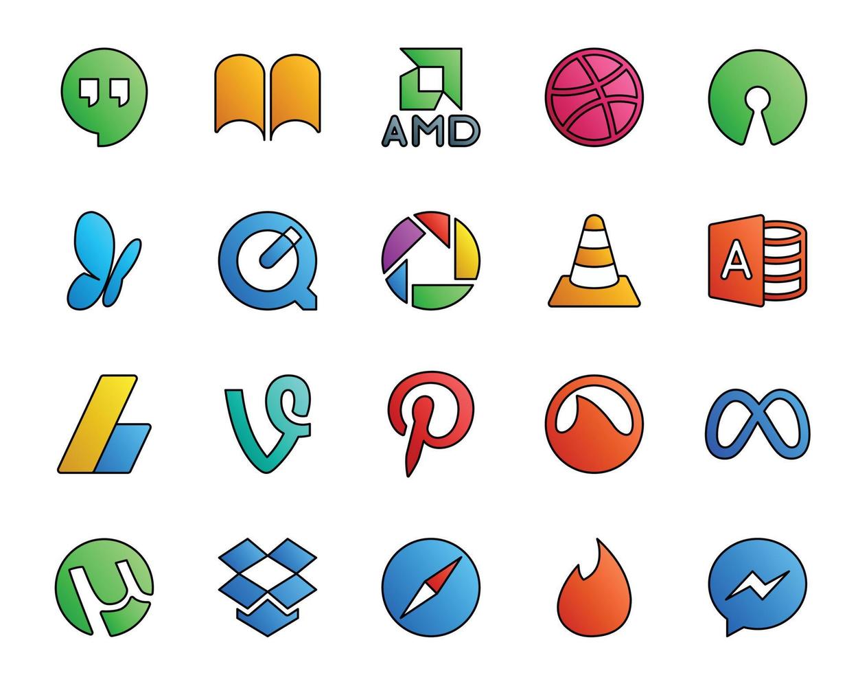 20 Social Media Icon Pack Including meta pinterest vlc vine adsense vector