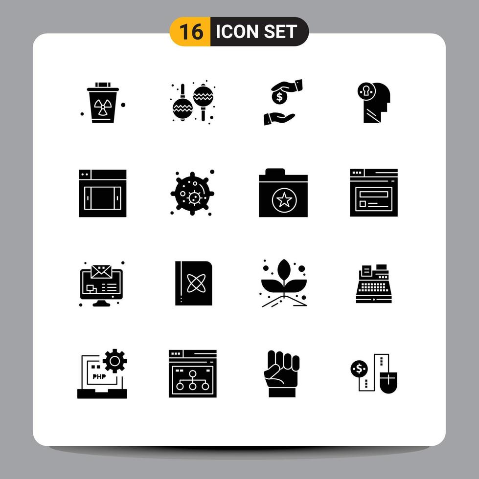 Universal Icon Symbols Group of 16 Modern Solid Glyphs of design think bribery mind head Editable Vector Design Elements