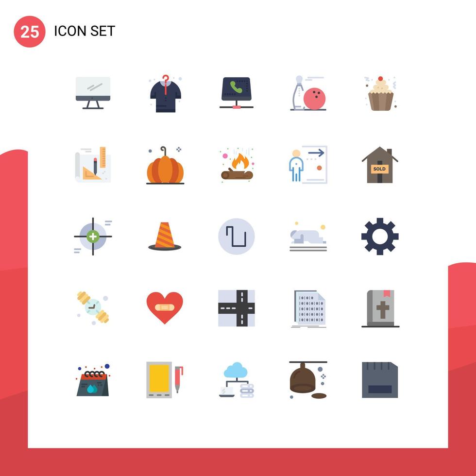 Modern Set of 25 Flat Colors and symbols such as strike pins call bawling computing Editable Vector Design Elements