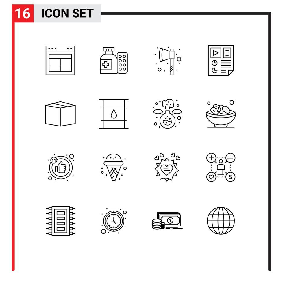 Outline Pack of 16 Universal Symbols of box report hospital page data Editable Vector Design Elements