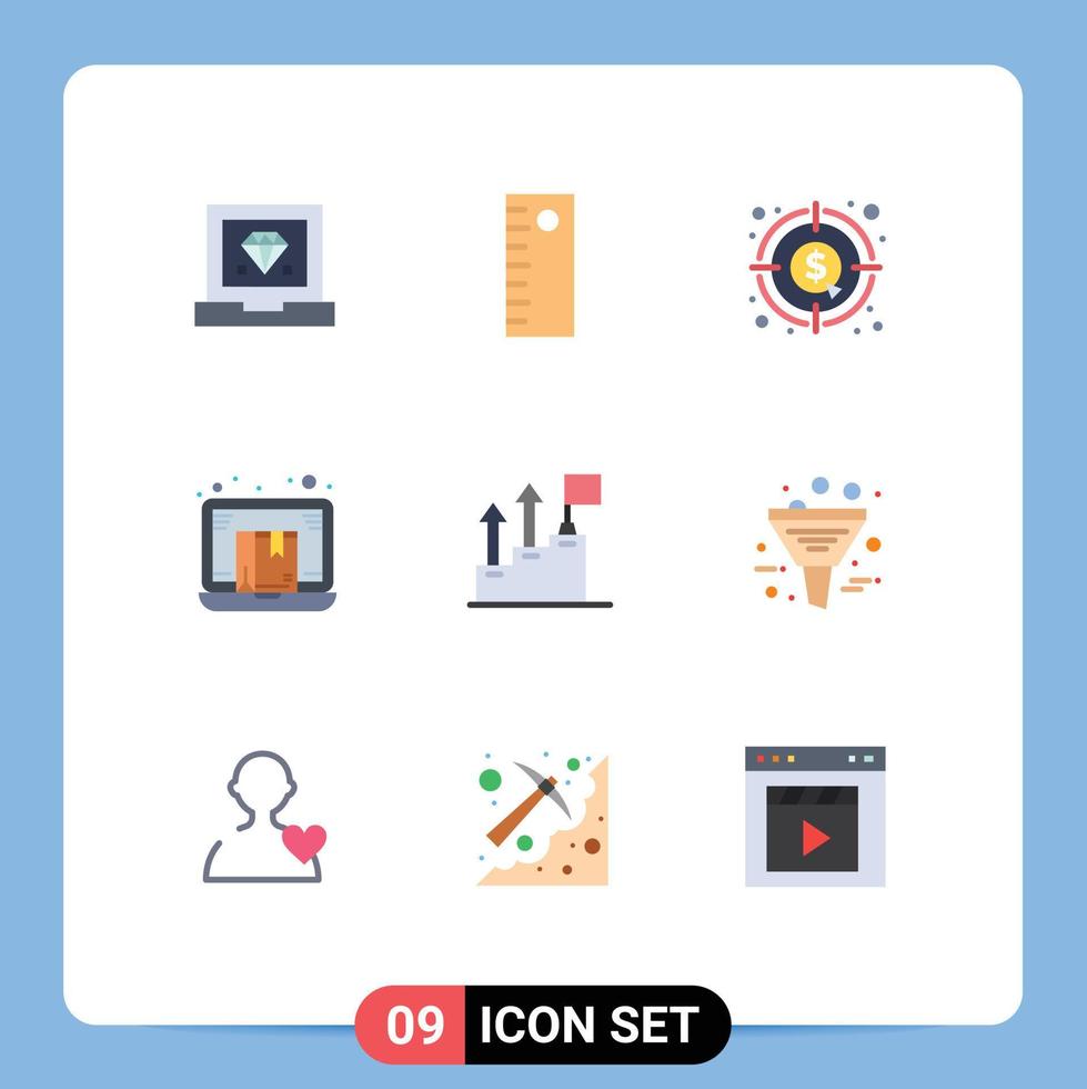9 Universal Flat Colors Set for Web and Mobile Applications achievement laptop dollar commerce drop shipper Editable Vector Design Elements