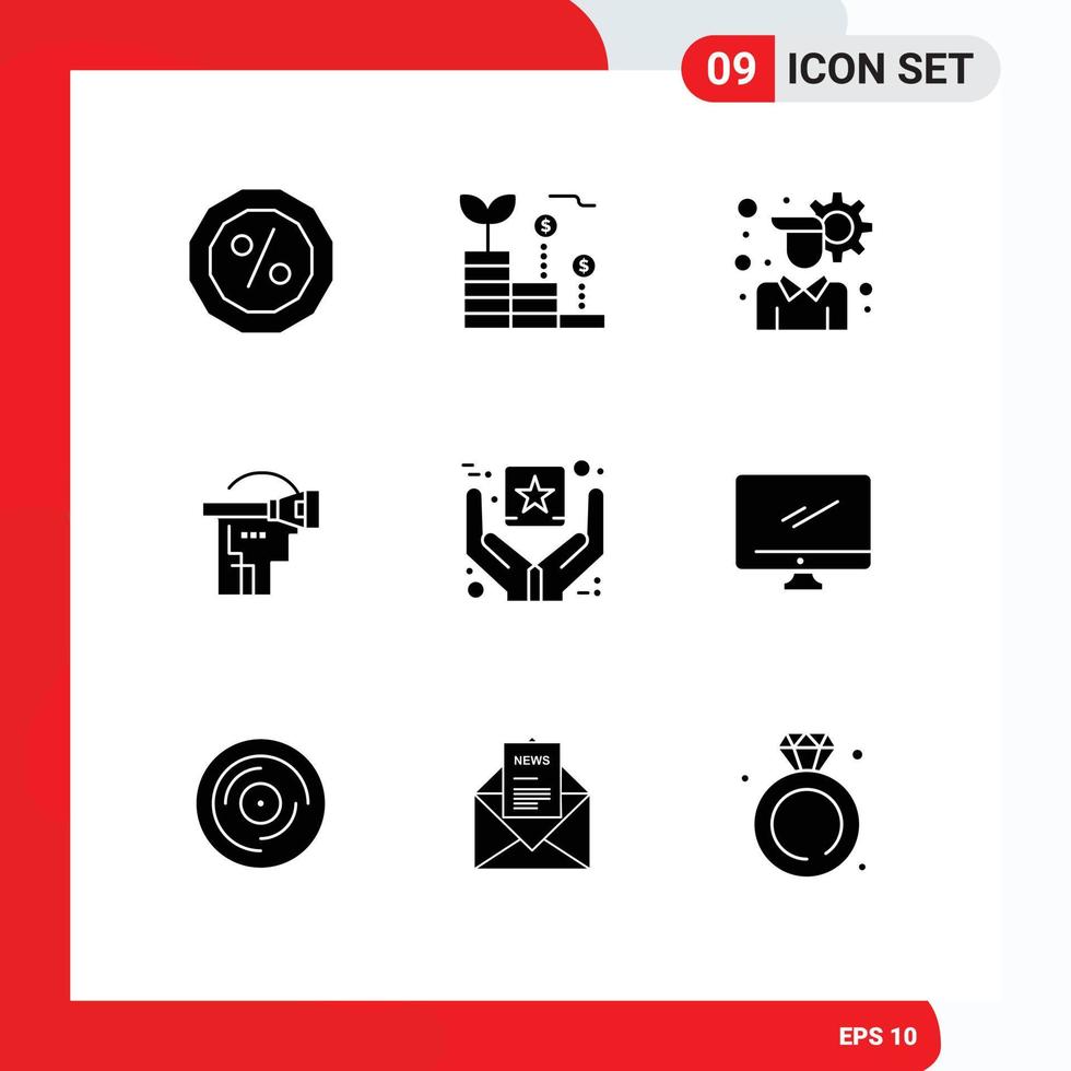 Pack of 9 Modern Solid Glyphs Signs and Symbols for Web Print Media such as goods branding configuration best quality headset Editable Vector Design Elements