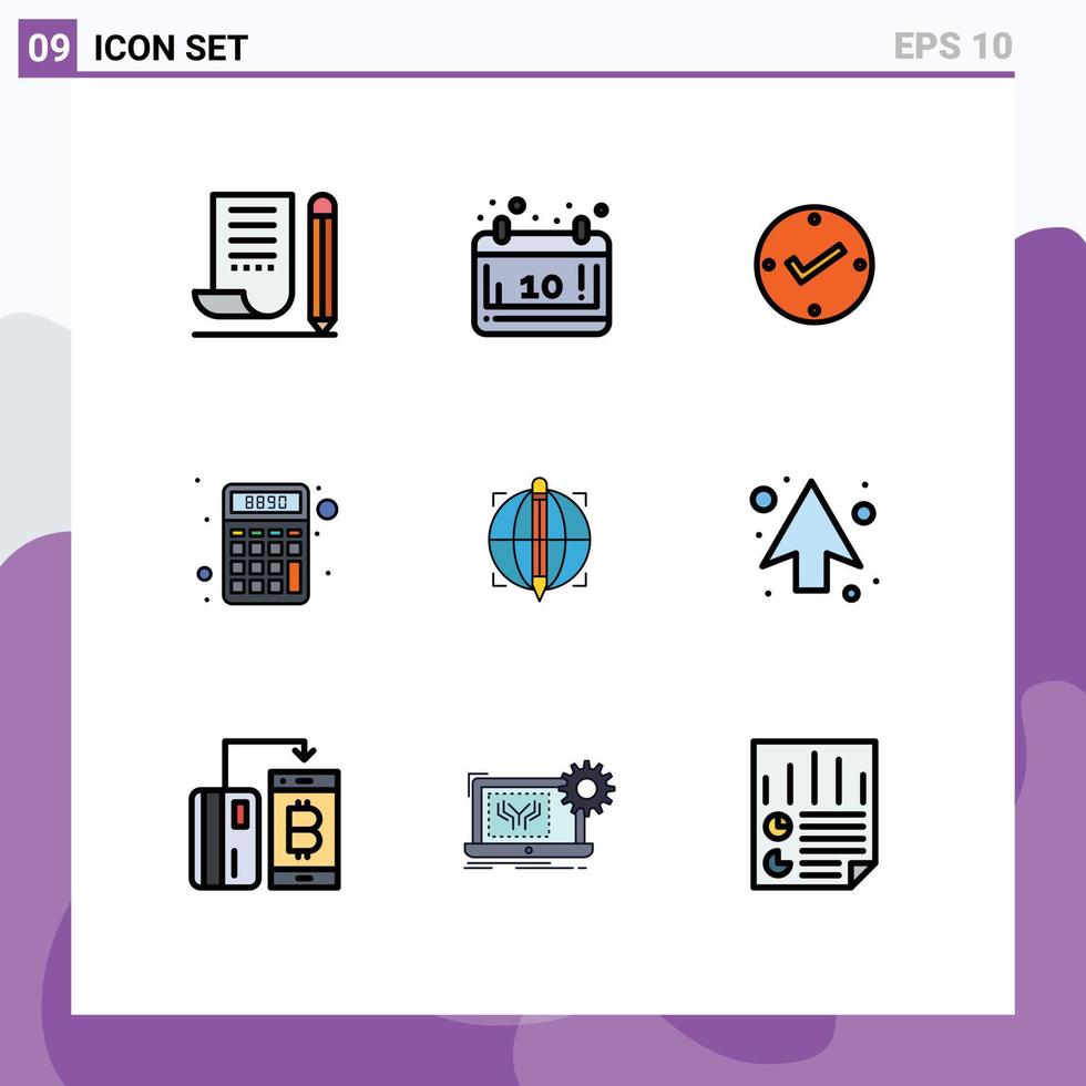 Group of 9 Filledline Flat Colors Signs and Symbols for focus math season finance check Editable Vector Design Elements