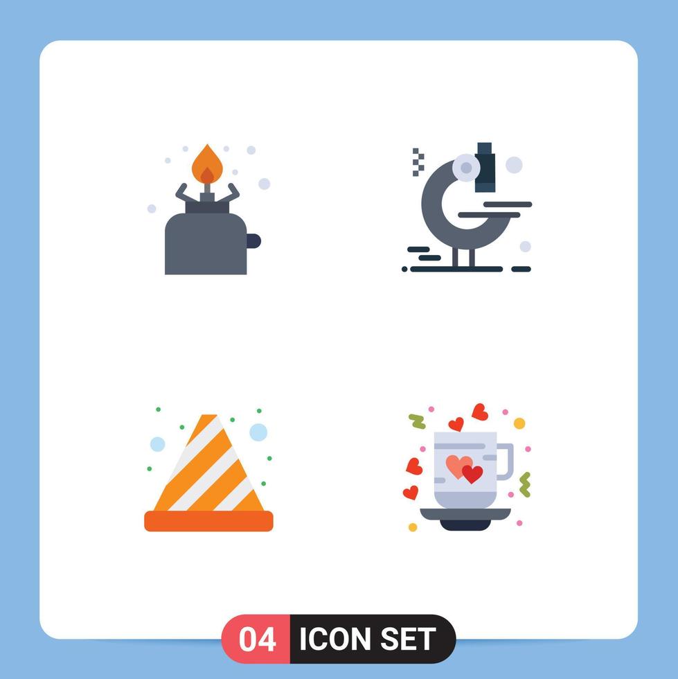 4 Creative Icons Modern Signs and Symbols of camping danger picnic microscope traffic cone Editable Vector Design Elements