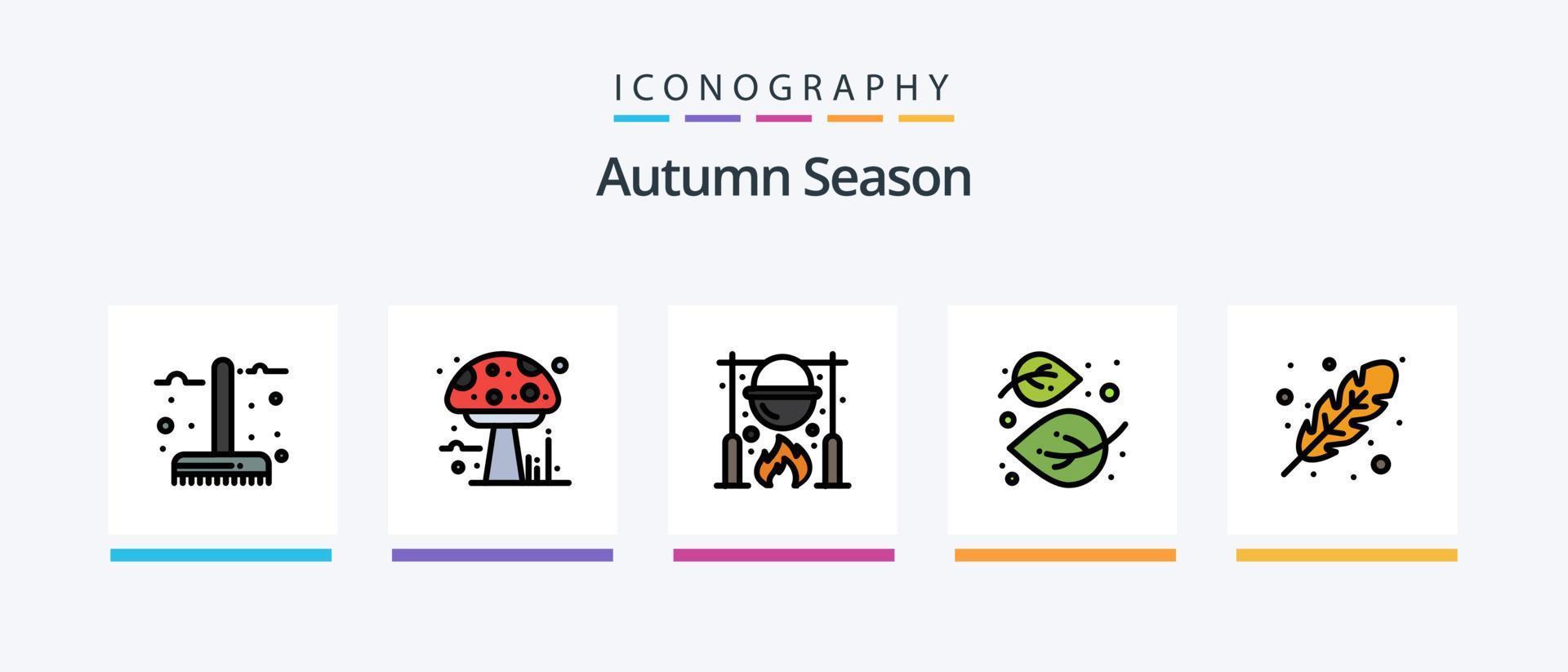 la línea de otoño llenó el paquete de 5 iconos, incluido el otoño. octubre. otoño. calendario. trigo. diseño de iconos creativos vector