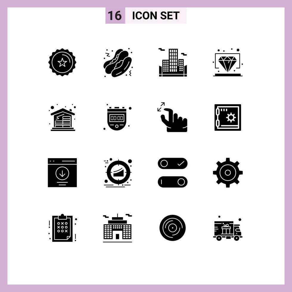 Set of 16 Vector Solid Glyphs on Grid for money home mortgage business coins value Editable Vector Design Elements