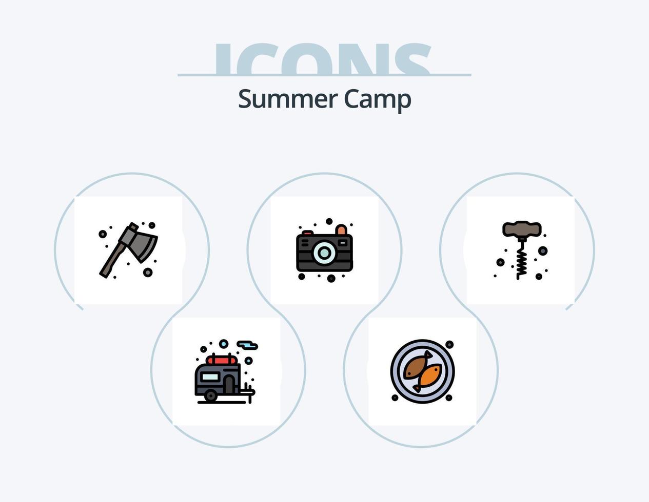 Summer Camp Line Filled Icon Pack 5 Icon Design. travel. binoculars. map. hammer. engineer vector
