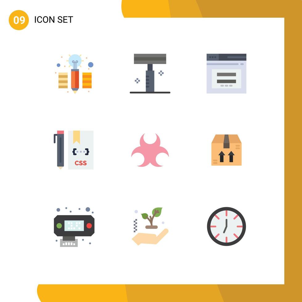 Mobile Interface Flat Color Set of 9 Pictograms of bio develop secure css code Editable Vector Design Elements