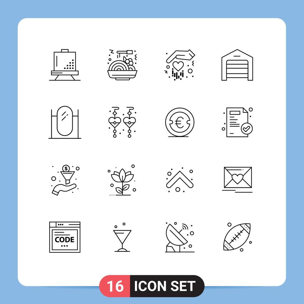 Group of 16 Outlines Signs and Symbols for interior floor gift warehouse garage Editable Vector Design Elements