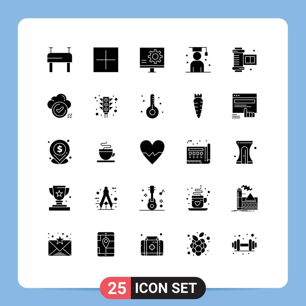 Modern Set of 25 Solid Glyphs and symbols such as camera accessories student development scholar graduate Editable Vector Design Elements