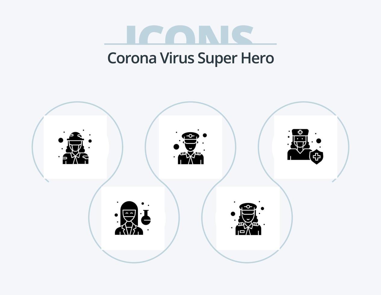 corona virus superhéroe glifo icono paquete 5 diseño de iconos. hospital. oficial. defensa. seguridad. hombre vector