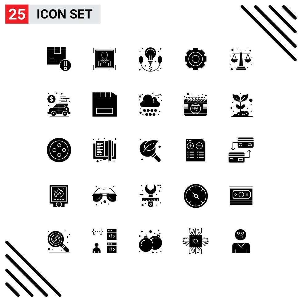 Group of 25 Solid Glyphs Signs and Symbols for balance setting profile image job basic Editable Vector Design Elements