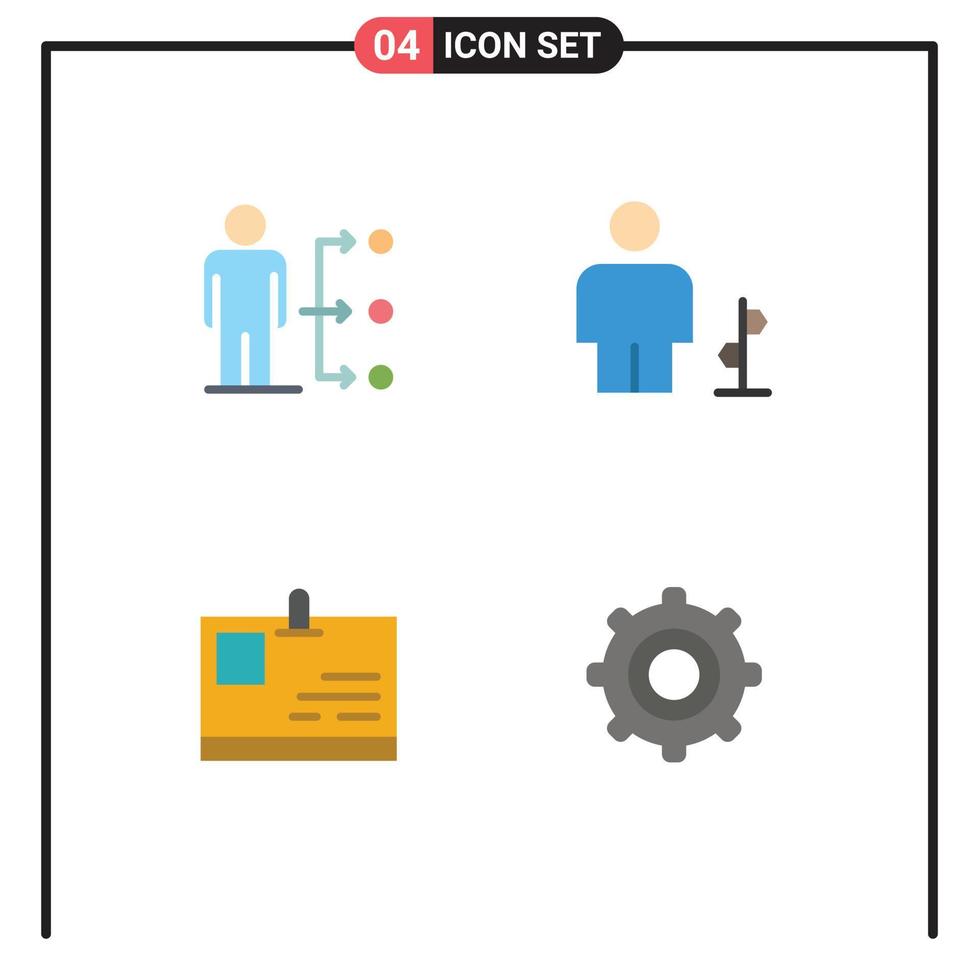 Group of 4 Modern Flat Icons Set for connect road sign user body id card Editable Vector Design Elements