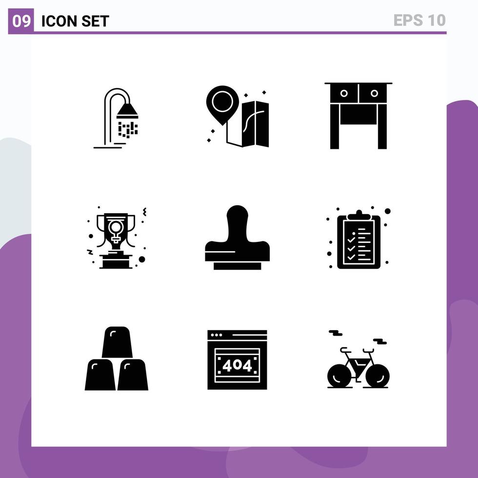 Mobile Interface Solid Glyph Set of 9 Pictograms of check list press drawer clone trophy Editable Vector Design Elements