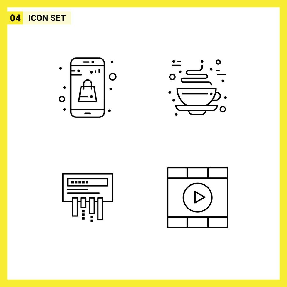 Set of 4 Modern UI Icons Symbols Signs for bag router online app cup radio Editable Vector Design Elements