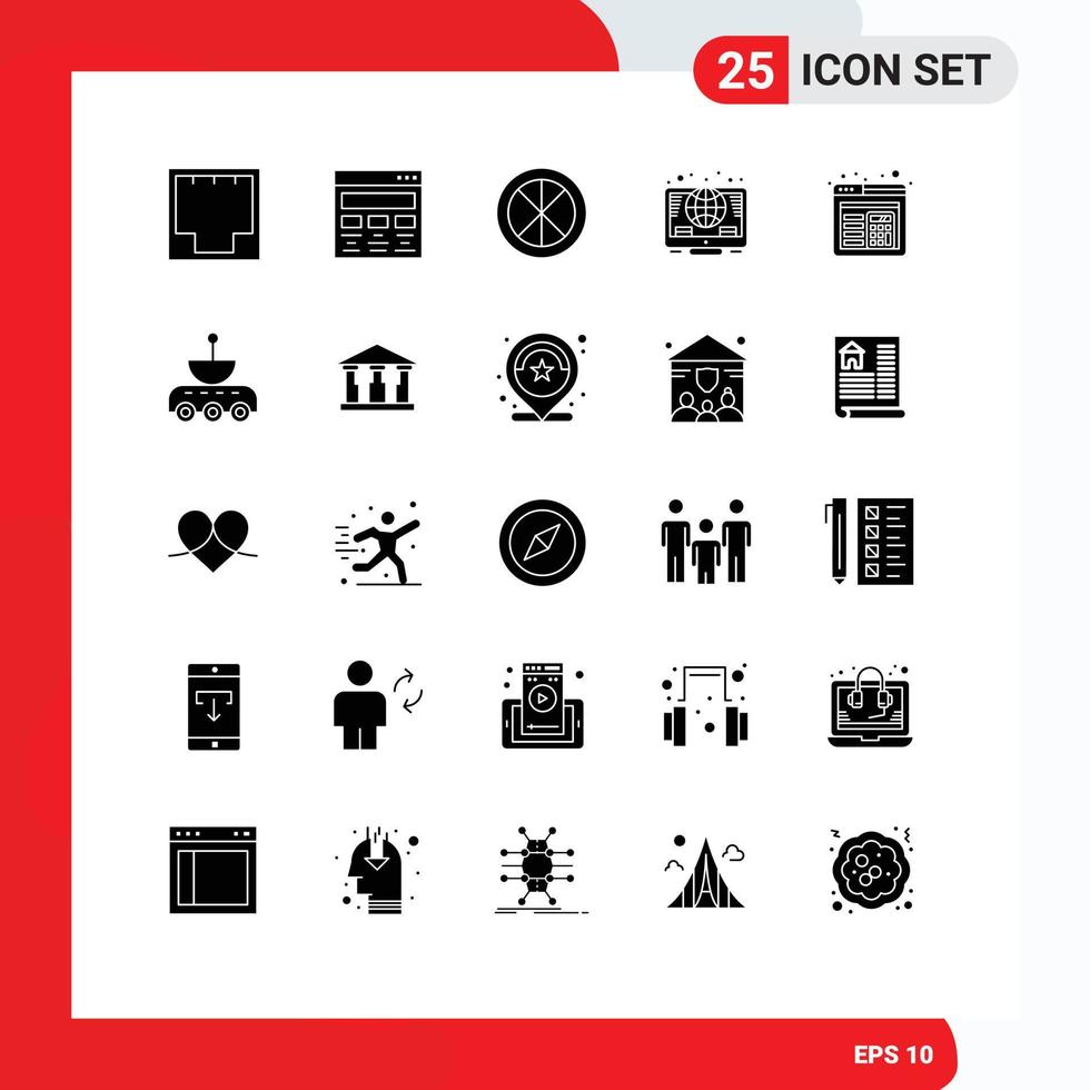 Pack of 25 Modern Solid Glyphs Signs and Symbols for Web Print Media such as investment online paint window household Editable Vector Design Elements
