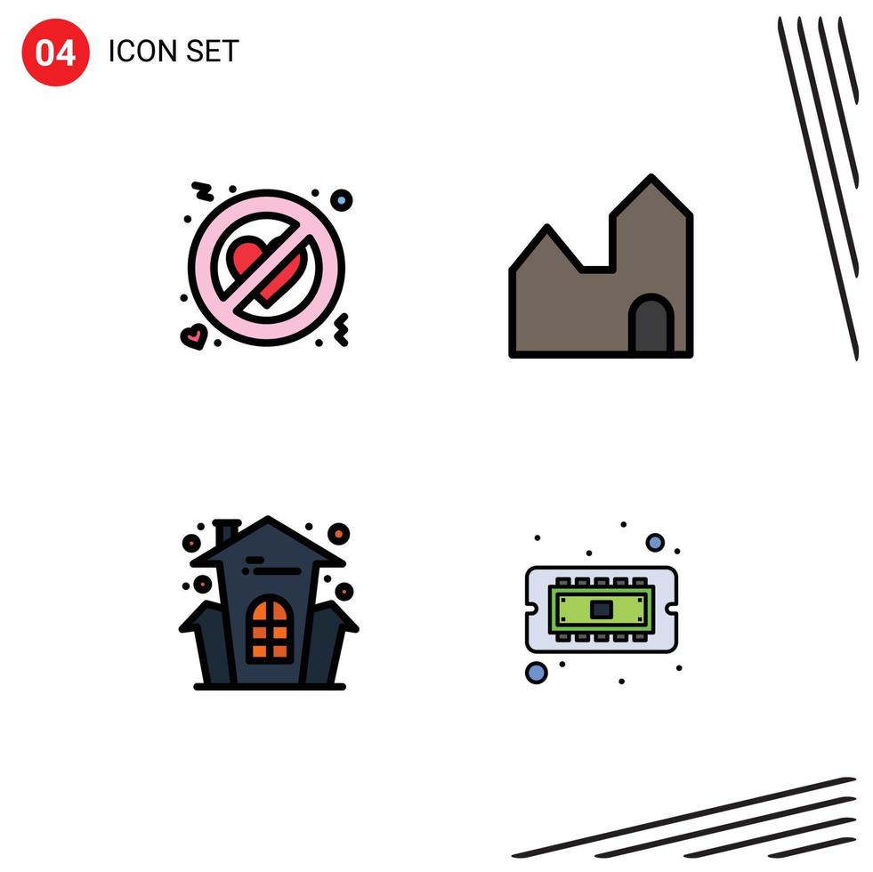 4 Creative Icons Modern Signs and Symbols of adultery celebration forbidden industrial plant house holiday Editable Vector Design Elements