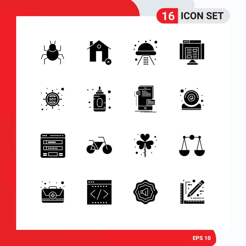 16 User Interface Solid Glyph Pack of modern Signs and Symbols of marketing data house browser ufo Editable Vector Design Elements