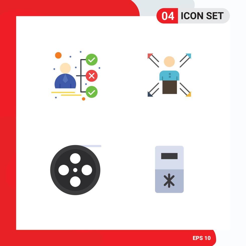 Set of 4 Commercial Flat Icons pack for briefcase person candidate direction camera Editable Vector Design Elements