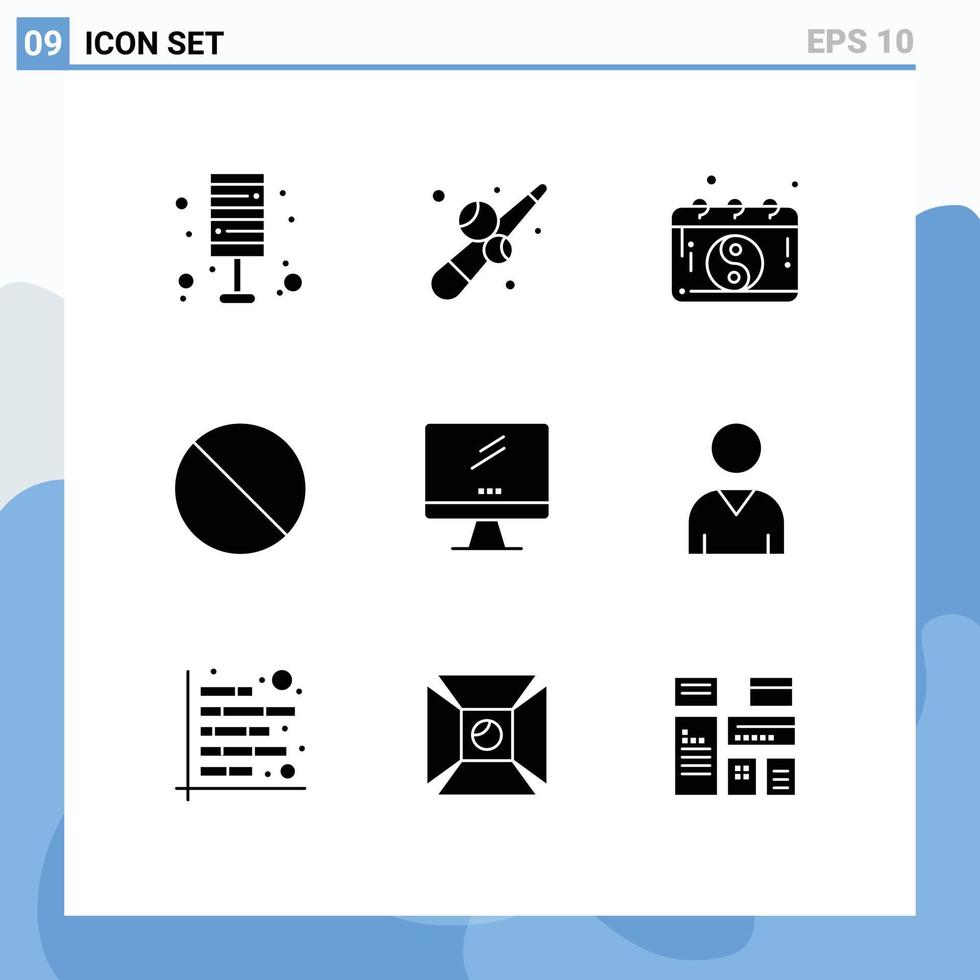Solid Glyph Pack of 9 Universal Symbols of computer no play forbidden mandarin Editable Vector Design Elements