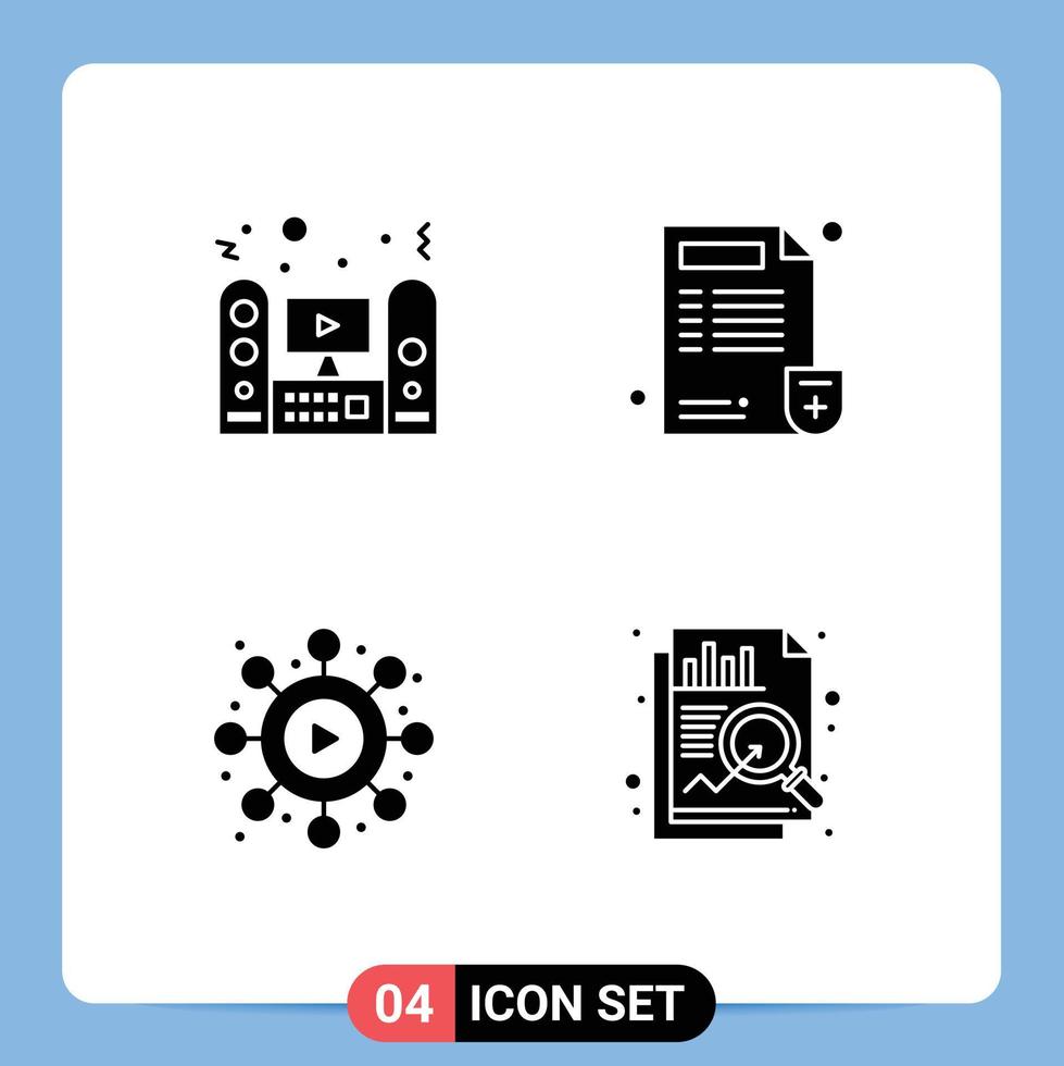 Pack of 4 creative Solid Glyphs of multimedia network sound hospital viral Editable Vector Design Elements