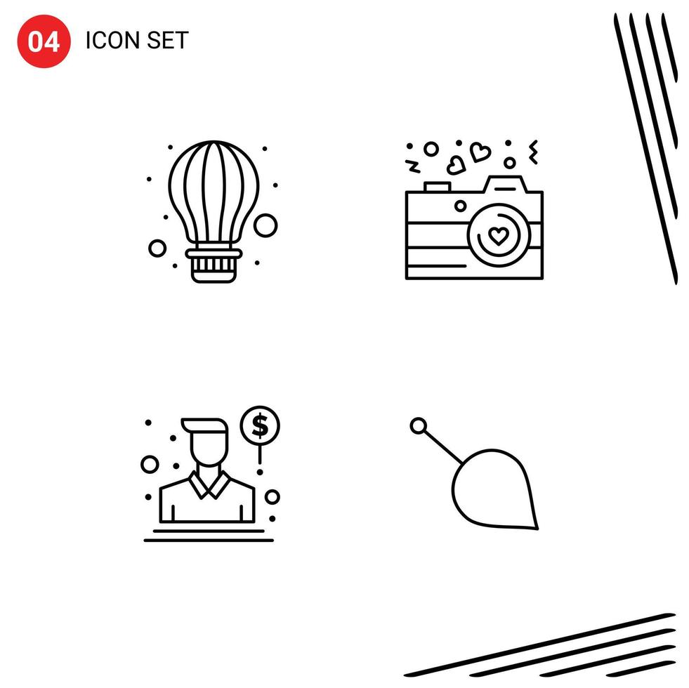 Universal Icon Symbols Group of 4 Modern Filledline Flat Colors of air person hot air photography salesman Editable Vector Design Elements