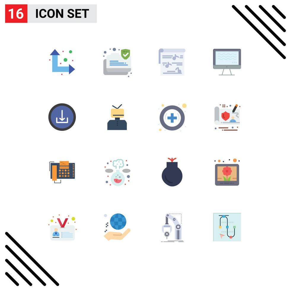 Universal Icon Symbols Group of 16 Modern Flat Colors of basic digital multimedia live streaming live Editable Pack of Creative Vector Design Elements
