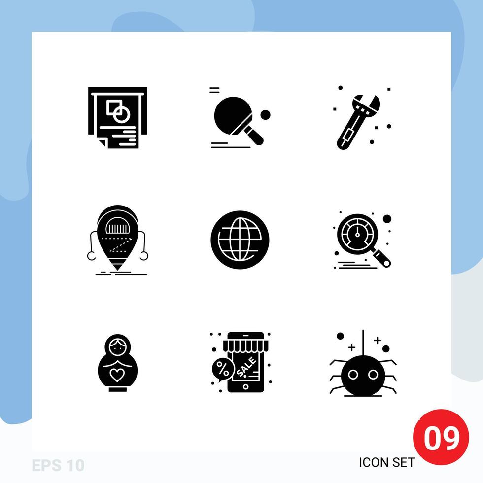 Modern Set of 9 Solid Glyphs and symbols such as earth robot ball droid android Editable Vector Design Elements