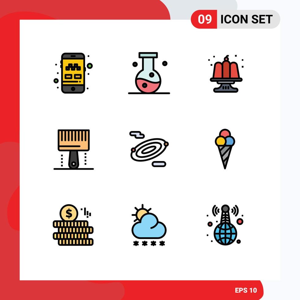 Pack of 9 Modern Filledline Flat Colors Signs and Symbols for Web Print Media such as programing development science design party Editable Vector Design Elements