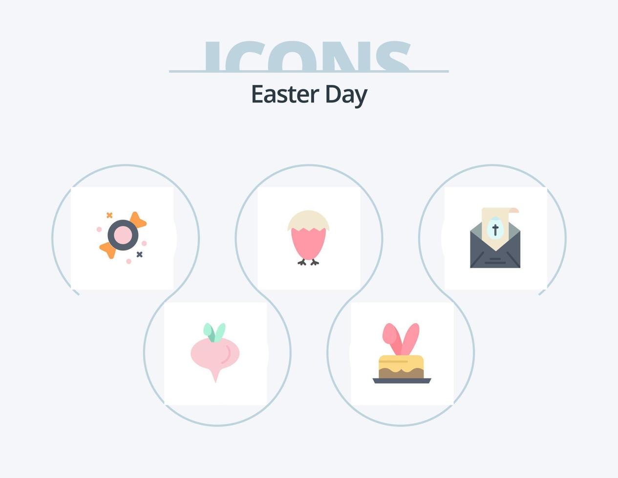 paquete de iconos planos de pascua 5 diseño de iconos. día festivo. correo. dulce. masaje huevo vector