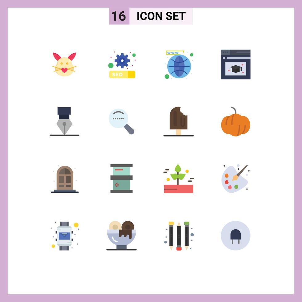 Set of 16 Modern UI Icons Symbols Signs for award cap media education worldwide Editable Pack of Creative Vector Design Elements